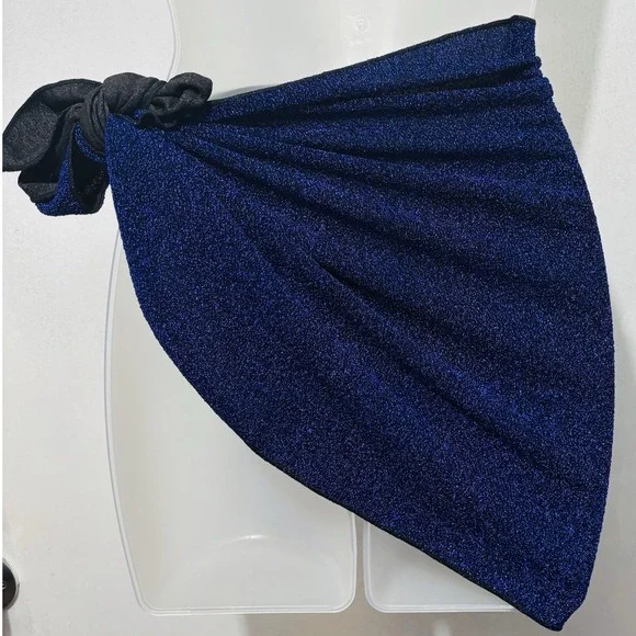 Metallic Glitter Sarong Wrap Mini Skirt Cobalt Blue Sz XS 4 Festival Rave Event - Picture 2 of 7
